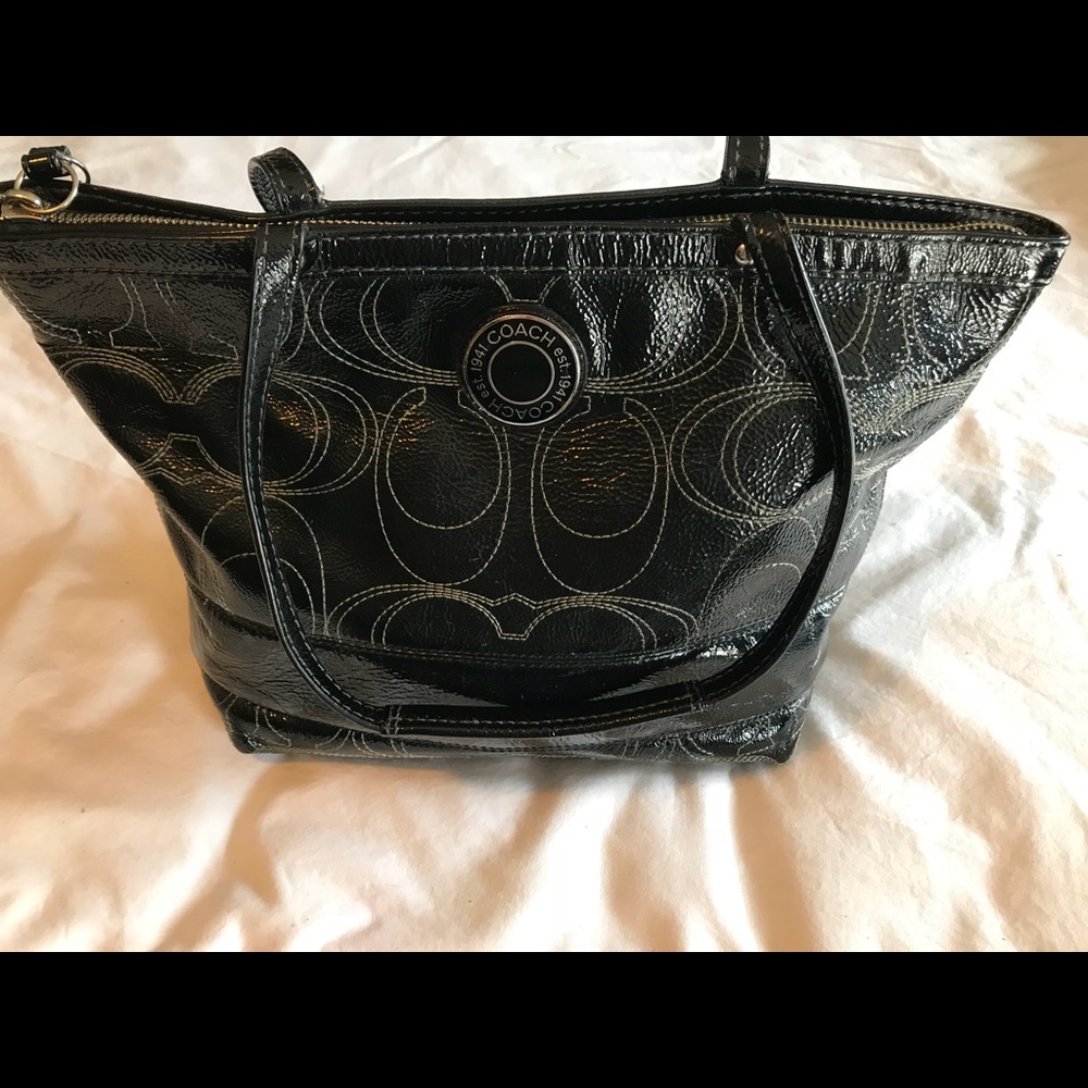 Coach Black Patent Leather Purse Tote G1293-F12198